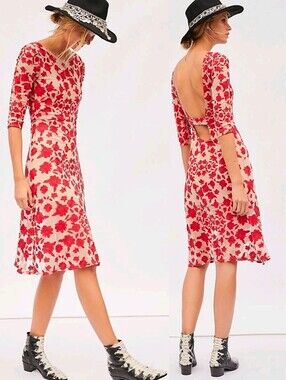 FOR LOVE & LEMONS Red Floral San Marcos Embroidered Midi Dress